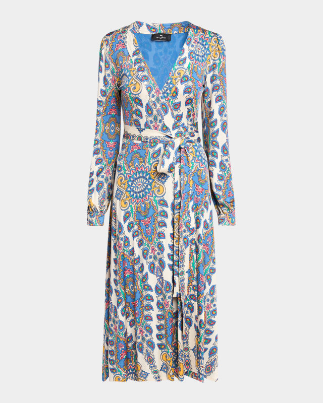 Blue Medallion Jersey Midi Wrap Dress
